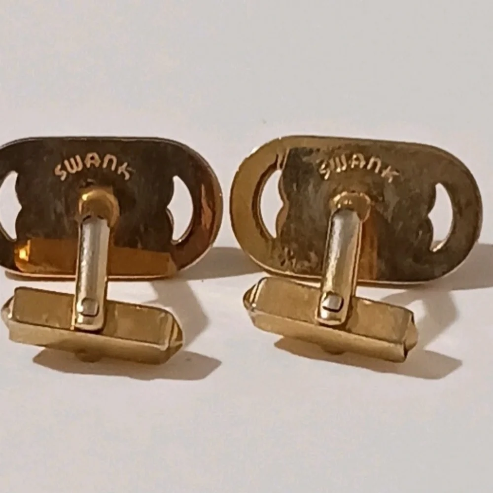 VTG Swank Gold Tone Ribbed Double Bar Oval Cufflinks Mid-Century Modern Formal